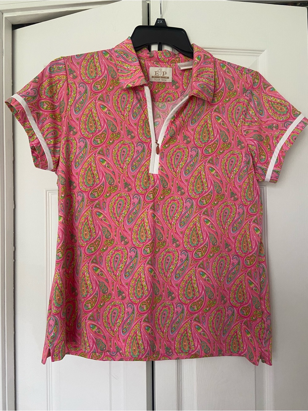EP Pro Pink Paisley Short-Sleeve Polo with White Trim